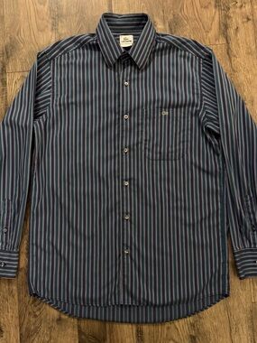 Lacoste Men's Navy Striped Button-Up Shirt Size 40 Medium